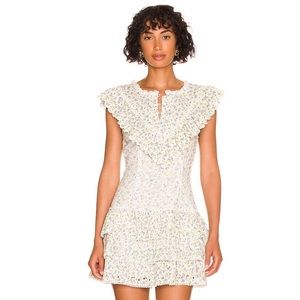 LOVESHACKFANCY Lunetta Ruffled Floral-Print Broderie Anglais Cotton Mini Dress